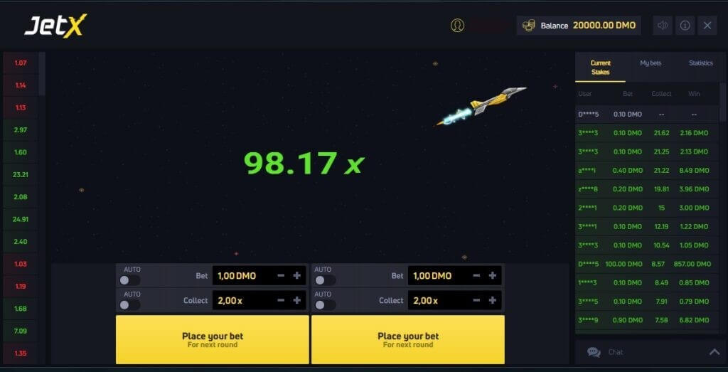 Botão Coletar do JetX ativo com multiplicador alto antes do crash